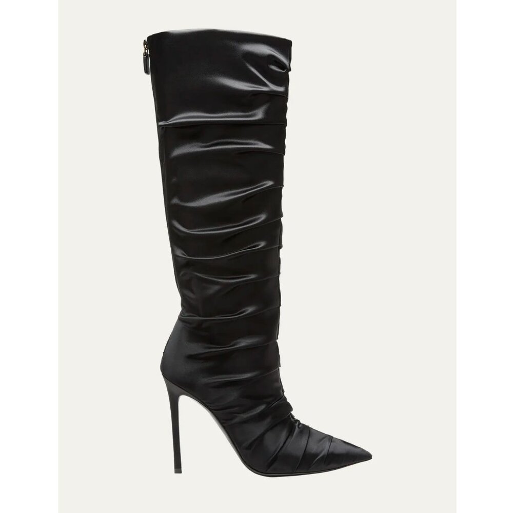 Stuart Weitzman Stuart Ruched Satin Stiletto Boots, Size 8.5, New with Dust Bag